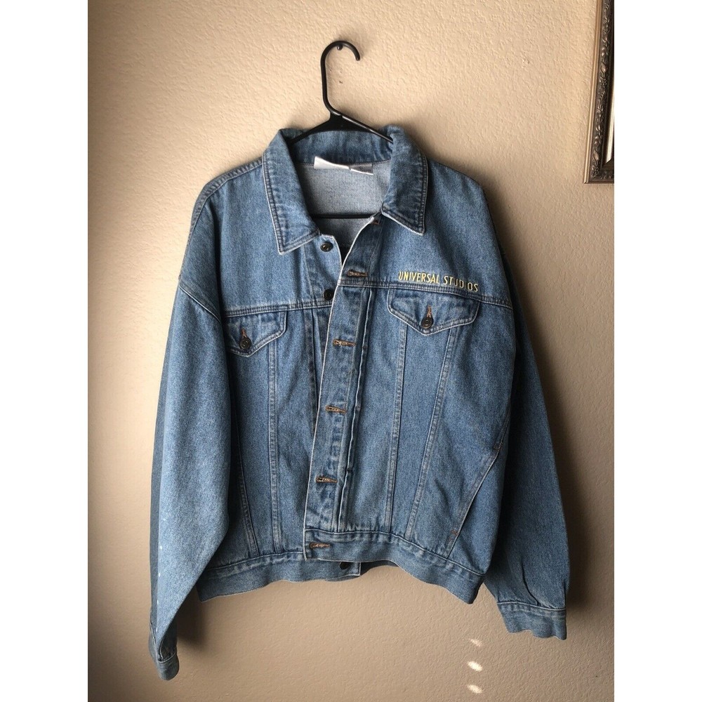 Vintage Universal Studios Parks Hollywood Logo Denim Jean Jacket Size Large